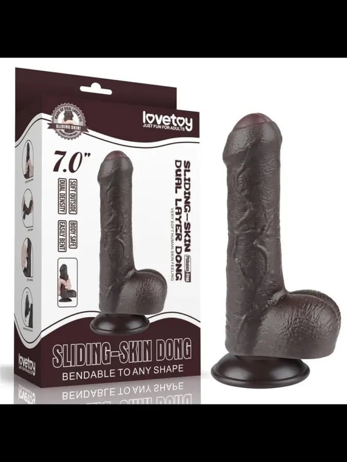 Реалистичный фаллоимитатор Lovetoy Sliding Skin (18,3×3,5 см) с двойной плотностью коричневый