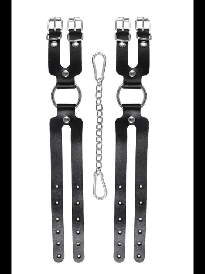 Оковы BDSM из двух ремешков натуральная кожа чёрные — фото 4
