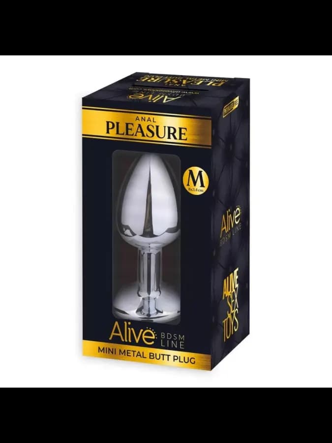 Анальная пробка Alive Anal Pleasure металл, с красным кристаллом S: 7х2,8 см — фото 3