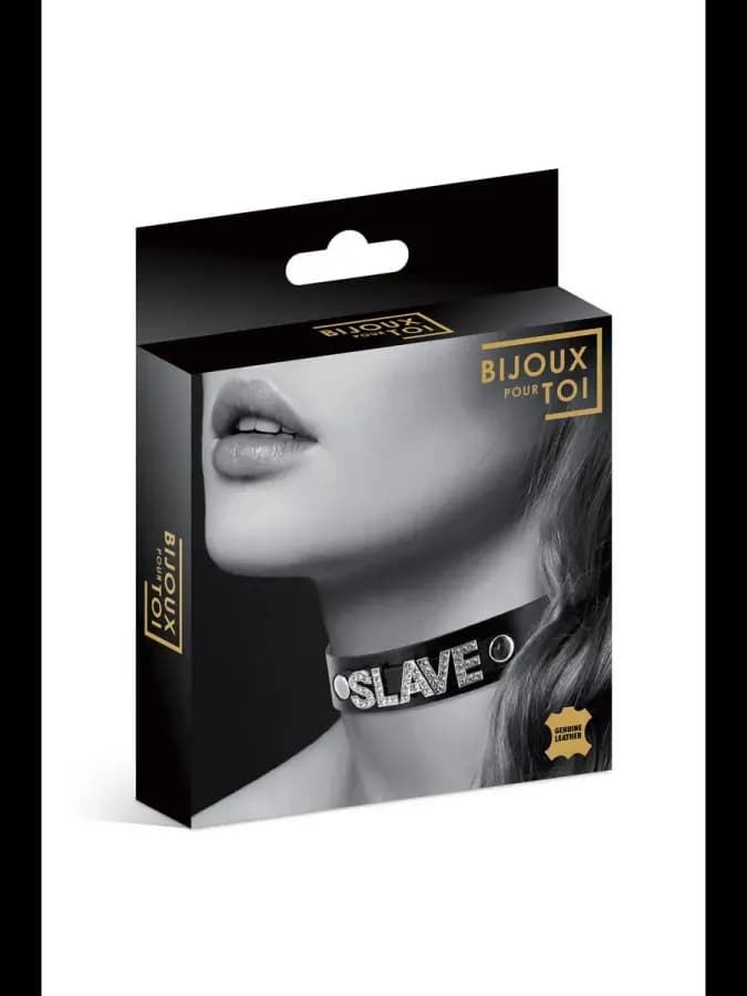 Чокер с надписью Slave COLLIER STRASS SLAVE CUIR BOVIN