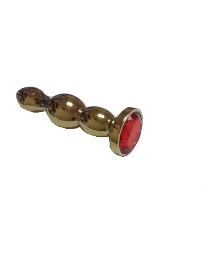 Анальная втулка с кристаллом ребристая Gold Plug Red 14 см