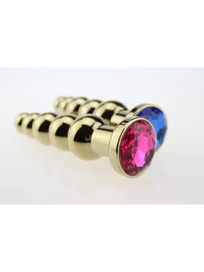Анальная втулка с кристаллом ребристая Gold Plug Red 14 см — фото 2