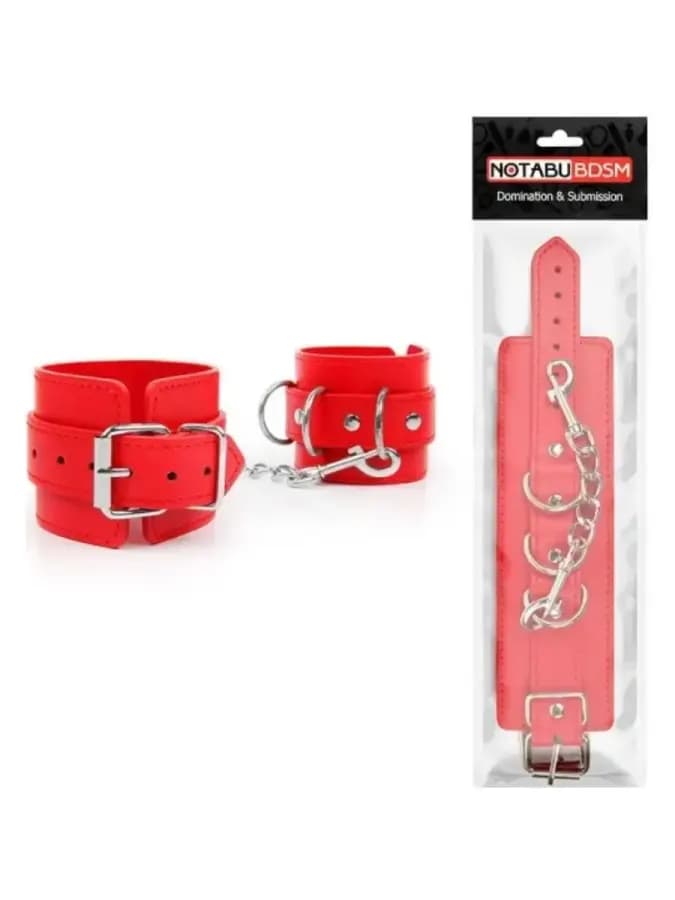 Оковы BDSM с кольцами и цепью красный