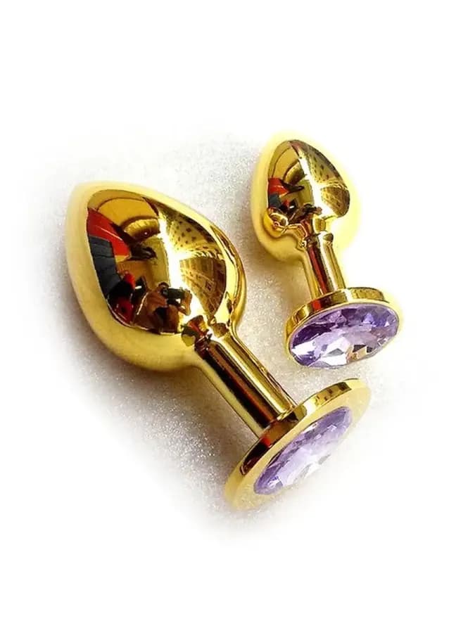Анальная втулка с кристаллом Large Gold фиолетовый 9 см