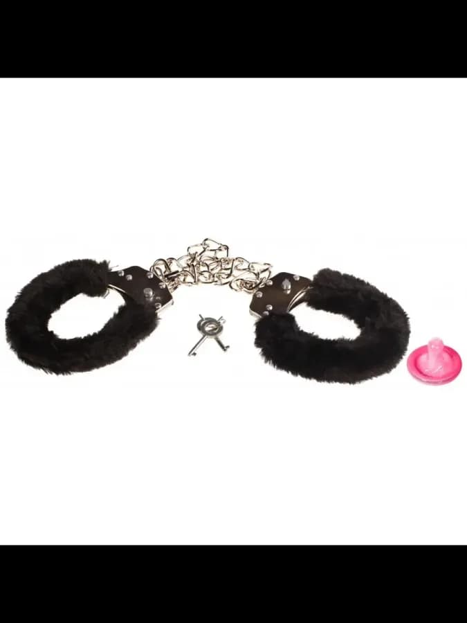 Металлические оковы на ноги с черным мехом Ankle Cuffs Black