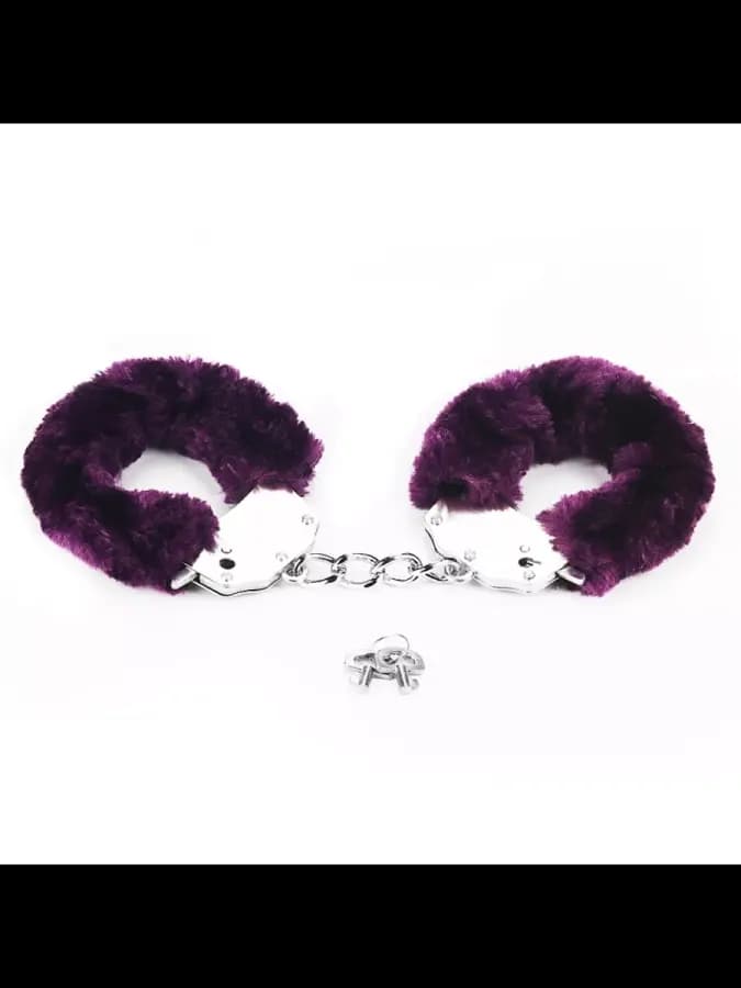 Металлические фиолетовые наручники с мехом Fetish Handcuffs — фото 5