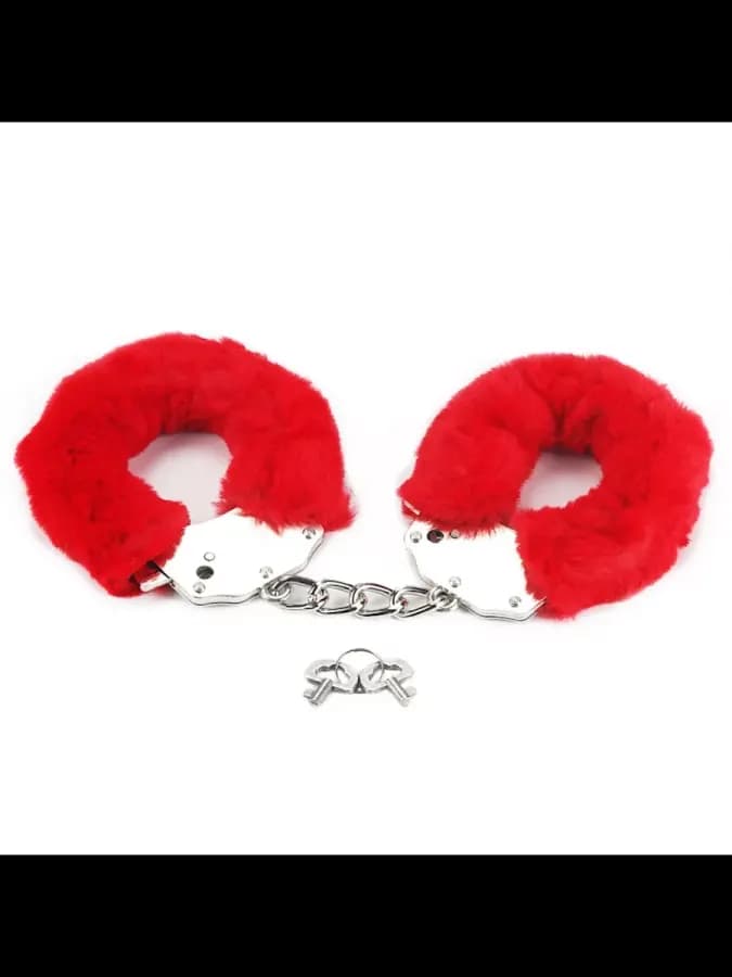 Металлические красные наручники с мехом Fetish Handcuffs — фото 5
