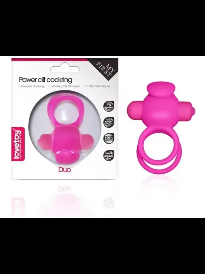 Эрекционное виброкольцо Power DUO clit cockring, розовый — фото 4
