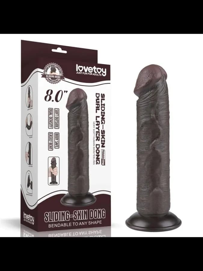 Реалистичный фаллоимитатор Lovetoy Sliding Skin (20×3,8 см) с двойной плотностью черный