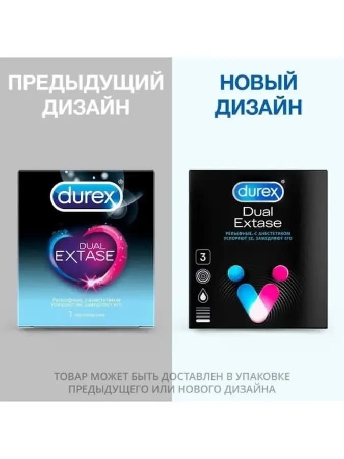 Презервативы Дюрекс Dual Extase рельефные, с анестетиком 3шт — фото 2