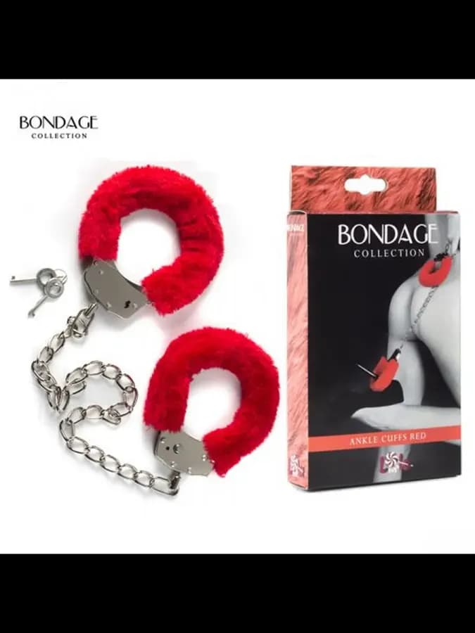 Lola Games Меховые оковы на ноги BONDAGE красные