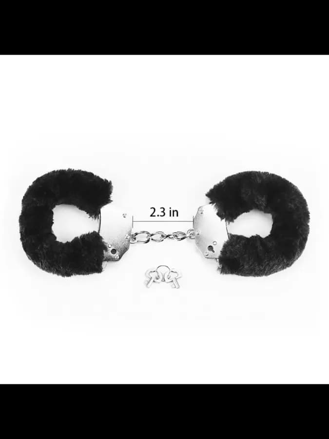 Металлические черные наручники с мехом Fetish Handcuffs — фото 4