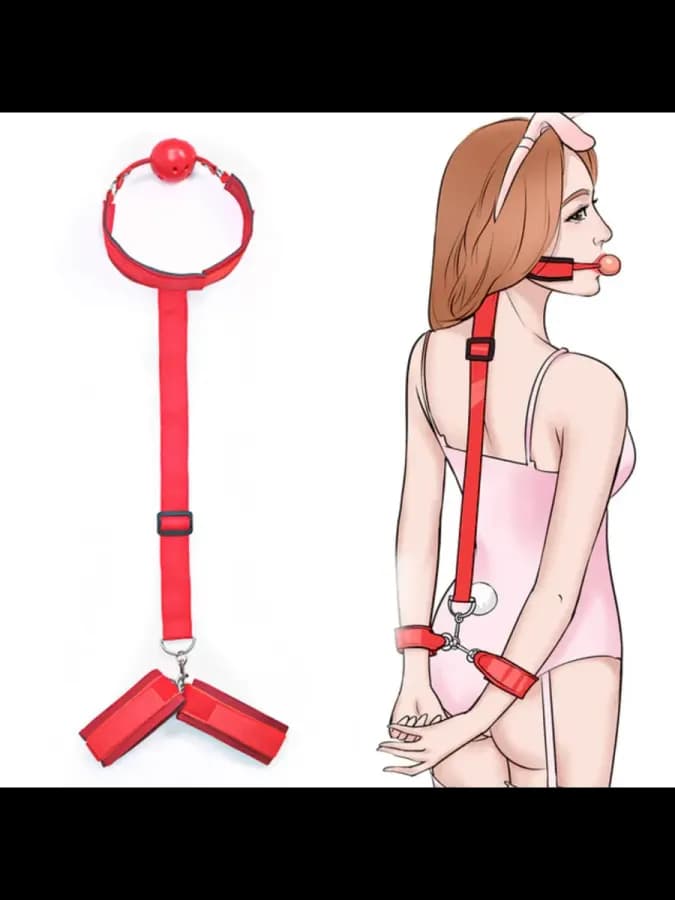 Регулируемые наручники с кляпом из неопрена и PVC — фото 6