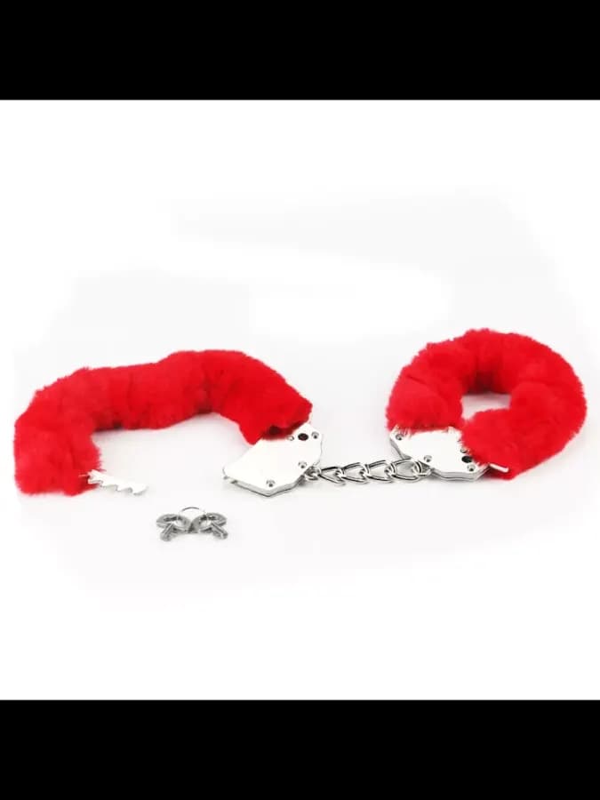 Металлические красные наручники с мехом Fetish Handcuffs — фото 4