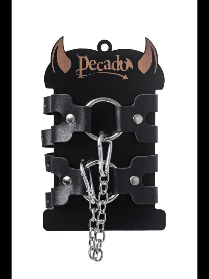Оковы BDSM из двух ремешков натуральная кожа чёрные — фото 5