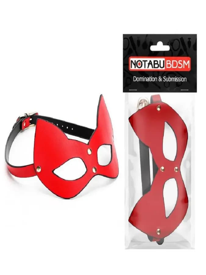 Маска кошки BDSM открытая красная