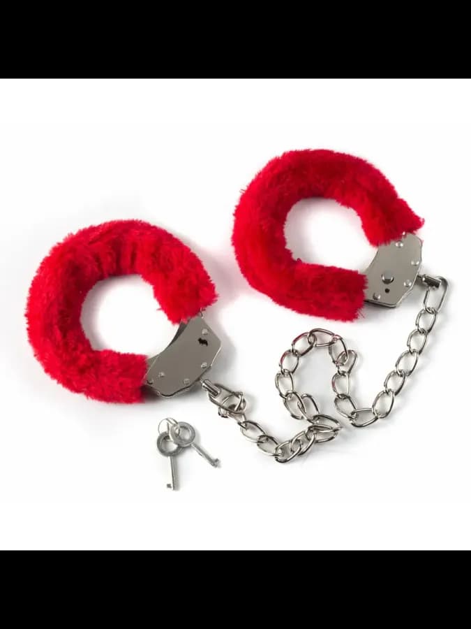 Металлические оковы на ноги с красным мехом Ankle Cuffs Red — фото 4