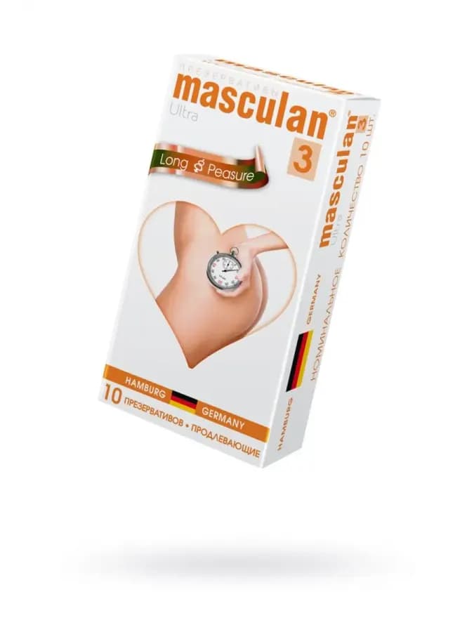 Презервативы Masculan, ultra 3, латекс, кольца, точечные, анестетик, 19 см, 5,3 см, 10 шт