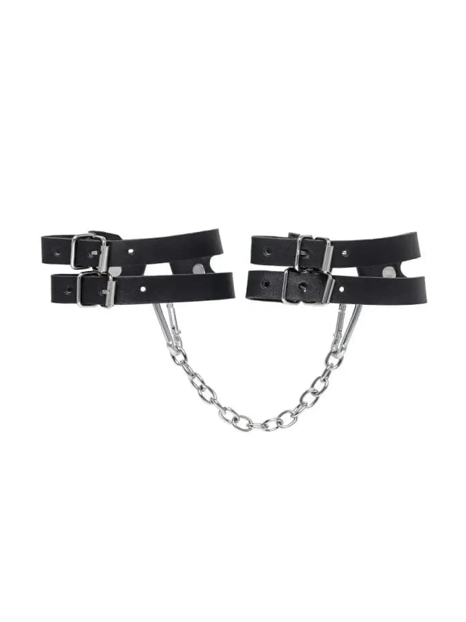Оковы BDSM из двух ремешков натуральная кожа чёрные — фото 3