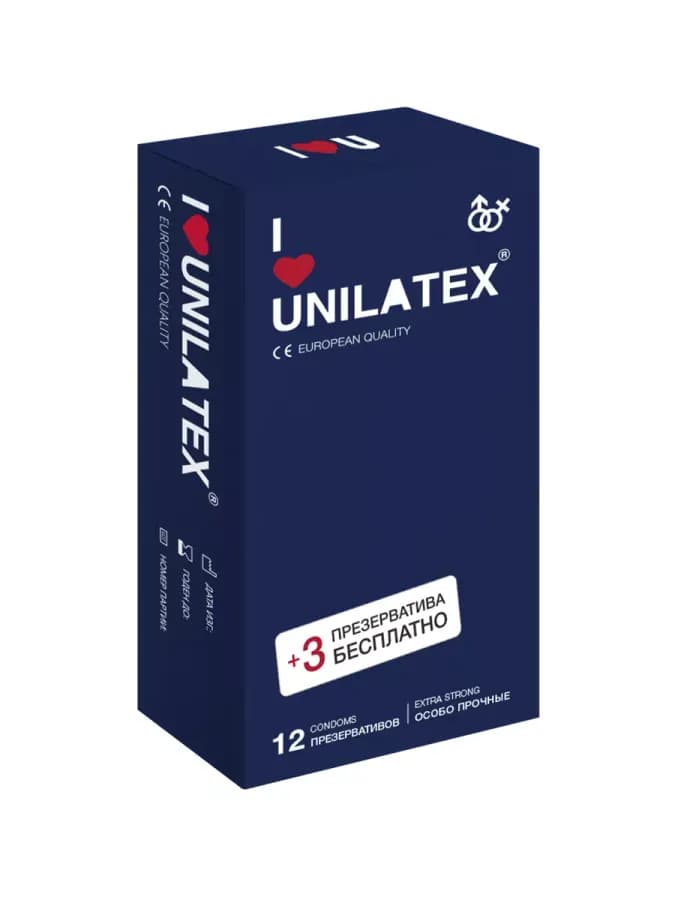 ПРЕЗЕРВАТИВЫ UNILATEX "EXTRA STRONG" особопрочные, акция 12 + 3 шт