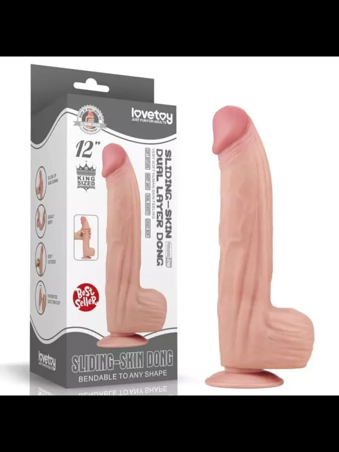 Фаллоимитатор с мошонкой Sliding Skin с двойным покрытием (34 см)