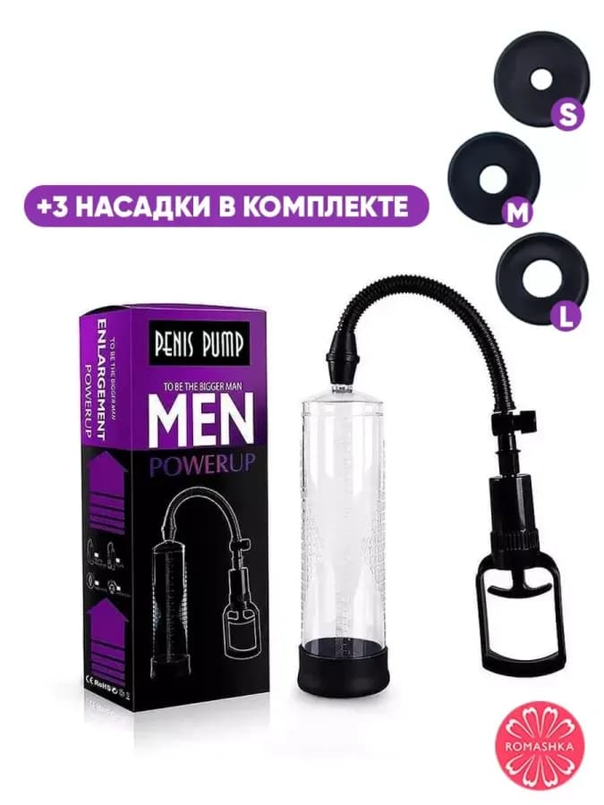 PREMIUM Вакуумная помпа (3 насадки) для пениса 22х7см